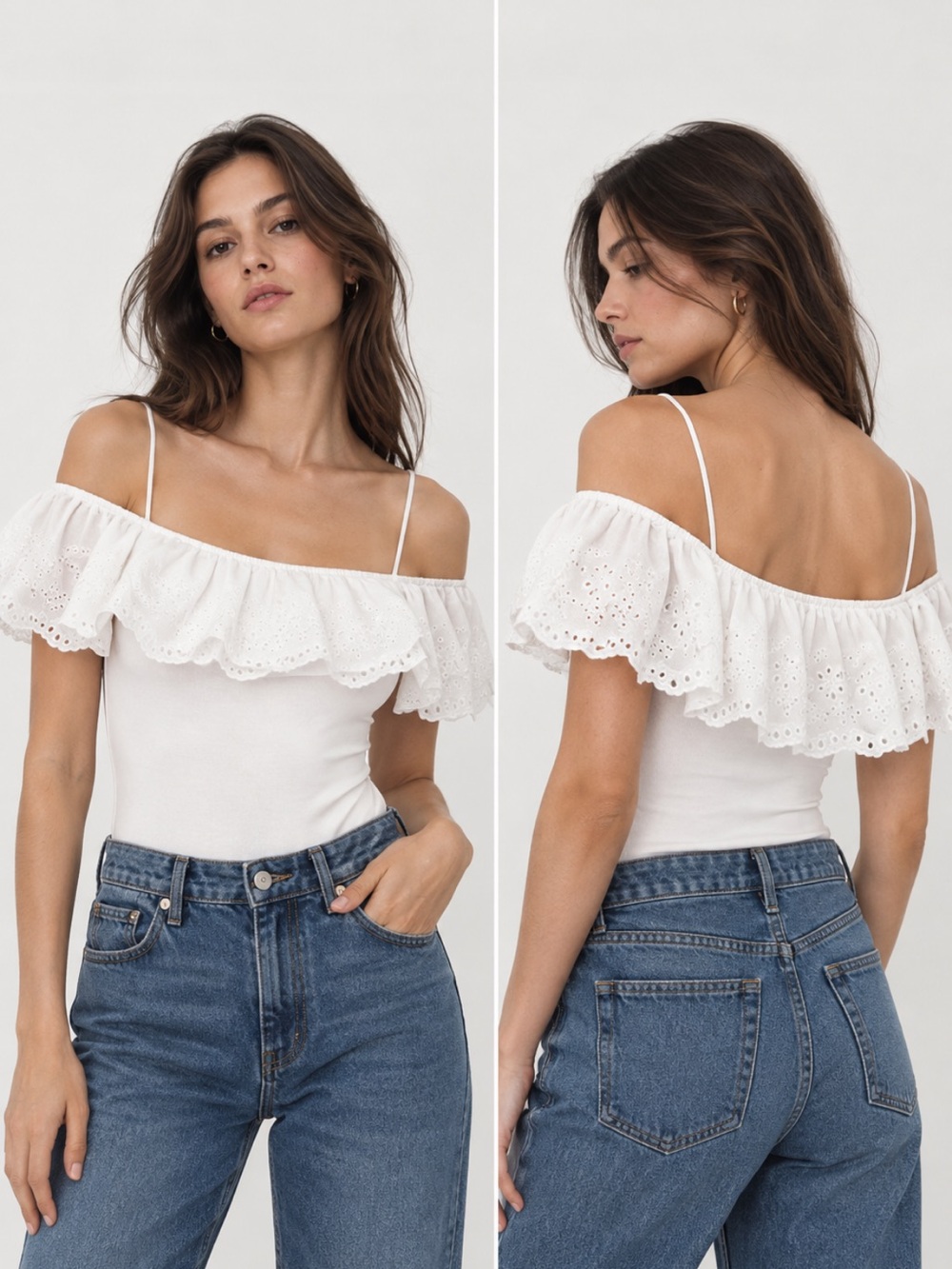 Zara NWT white contrast ruffle bodysuit 6050/337 neutral white